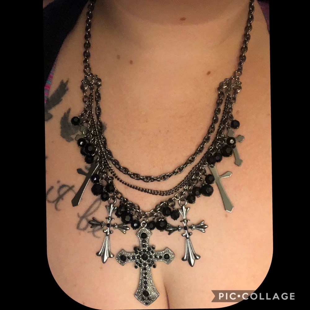 Multi layer gothic cross necklace